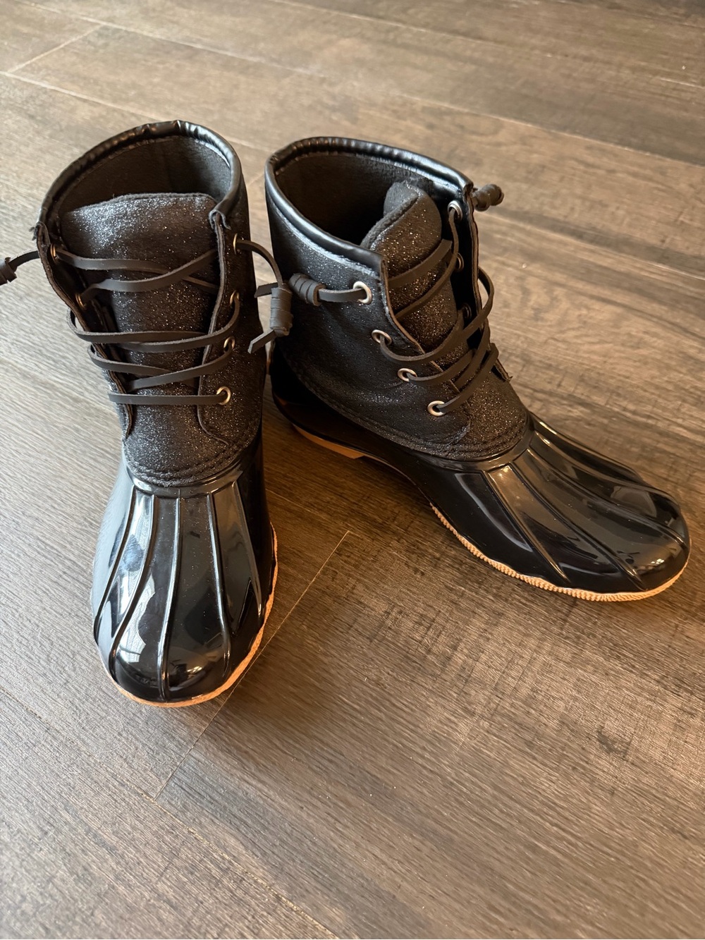 London Fog Wilde Black Glitter Rain Boots - Size 6